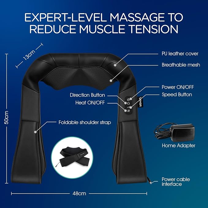 VOYOR-HEALTH Shiatsu Neck and Back Massager, Electric Deep Tissue 4D Kneading Massage for Shoulder, Lower Back, Leg and Body Muscle Pain Relief, Home & Office Use(Dark Black)
