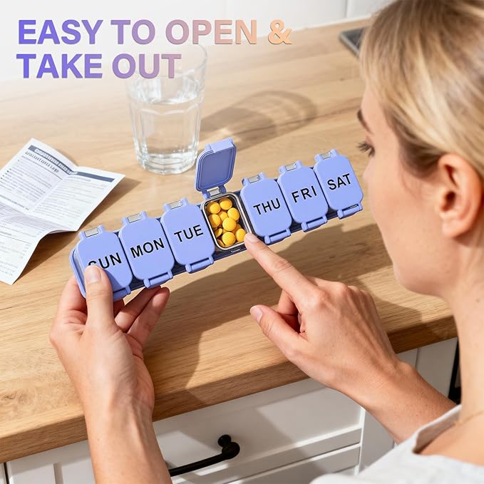 2-Pack Extra Large Weekly Pill Organizer, Travel Pill Box 7 Days, XL Vitamin Holder with 7 Detachable Compartments, Daily Pill Case for Home and Travel