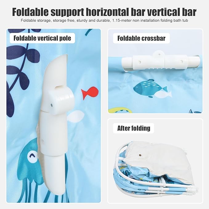 Portable Foldable Bathtub for Adult, 47" Folding Tub, Soaking Bathtub for Hot Bath and Ice Bath, Freestanding Surround Collapsible Bathtubs, Reinforced Bracket, Large Capacity (Light Blue)