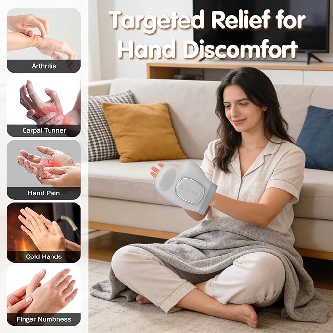 Hand Massagers, 3 Heat Settings & 5 Compression Levels Smart Hand Massager, 2000mAh Cordless with Soothing Warmth for Hand & Wrist Discomfort - Hand Massager with Heat and Compression