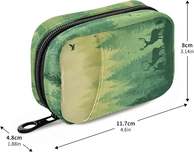 Gradient Yellow Green Deer Herd and Birds Travel Pill Organizer Case Box Container Weekly Portable Vitamin Medicine Holder Storage Bag with Zipper Removable