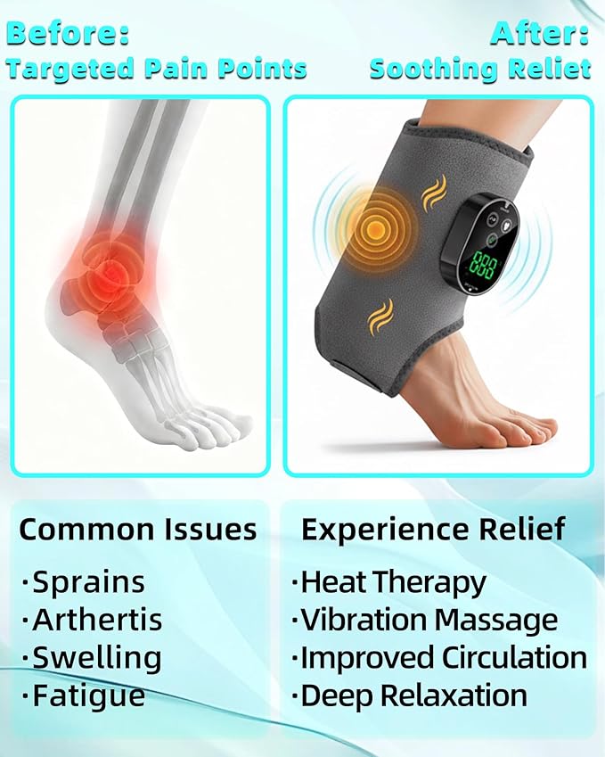 2in1 Ankle and Foot Massager with Heat and Vibration，Foot Renew. Cordless Ankle Massager for Blood Circulation and Pain Relief, Suitable for Neuropathy Gifts for Mom Dad Men Women（2Pcs）