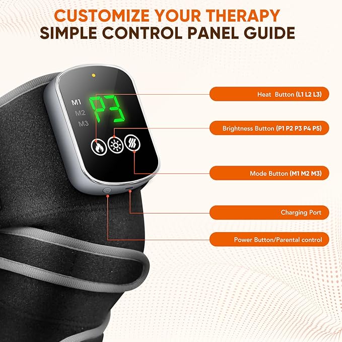 Knee Massager with Heating and Red Light Therapy: Infrared Light Therapy Vibration Moodes Knee Brace for Women - Muscle Relaxation Joint Care Pain Relief - Ideal Gifts for Active Men(Grey)
