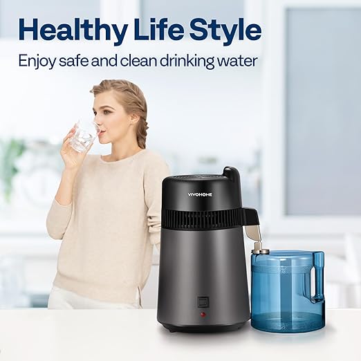 VIVOHOME Water Distiller Countertop 1.6 Gallon/6L 900W Distilled Water Machine with Smart Switch Purifier Filter for Home Office, Black