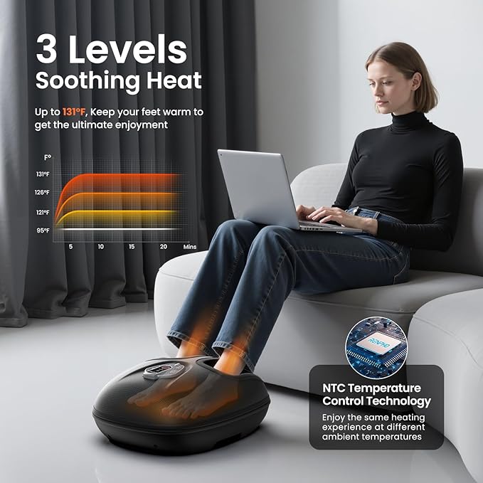 RENPHO Foot Massager Machine with Heat [2026 Upgraded], Shiatsu Foot Massager for Plantar Fasciitis, Birthday Gifts for Women Men, Cordless Control, FSA Eligible HSA Store Eligible Massager, Black