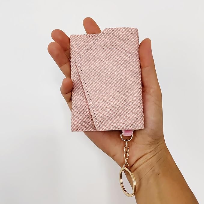Birth Control Pill Case Wallet PU Leather Medicine Holder Keychain (Pink)
