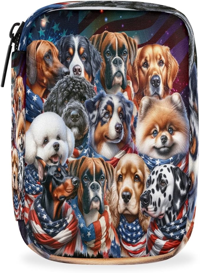 American Flag Animal Dog Travel Pill Organizer Box Weekly Portable Pill Case Daily Pills 7 Day Small Birth Control Pills Container Removable Compartments for Medicine Vitamins Fish Oil