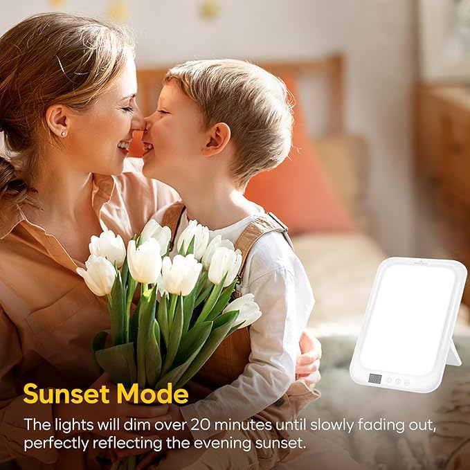 Easy@Home Light Therapy Lamp 10000 Lux: LED Light Therapy Energy Lamp UV-Free | Sun Lamp with 3 Color Adjustable Brightness Levels | Timer Memory Function ELT-492-WT