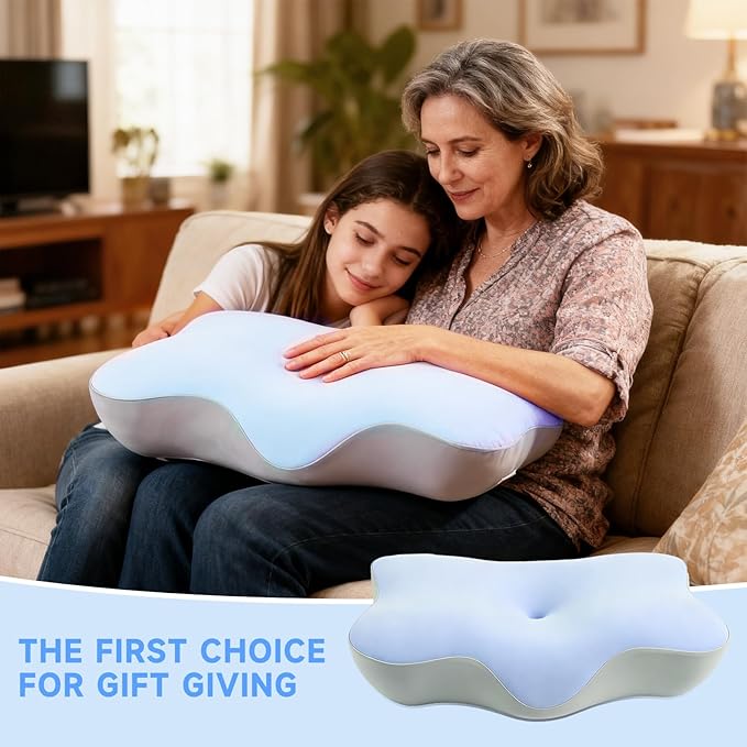 Ergonomic Neck Pillow for Sleeping, Breathable Snoring Memory Foam Pillows, Sleep Apnea Pillows for Neck Correcting/Cozy Rest/Deep Sleep/Fibromyalgia Pillow [Blue]
