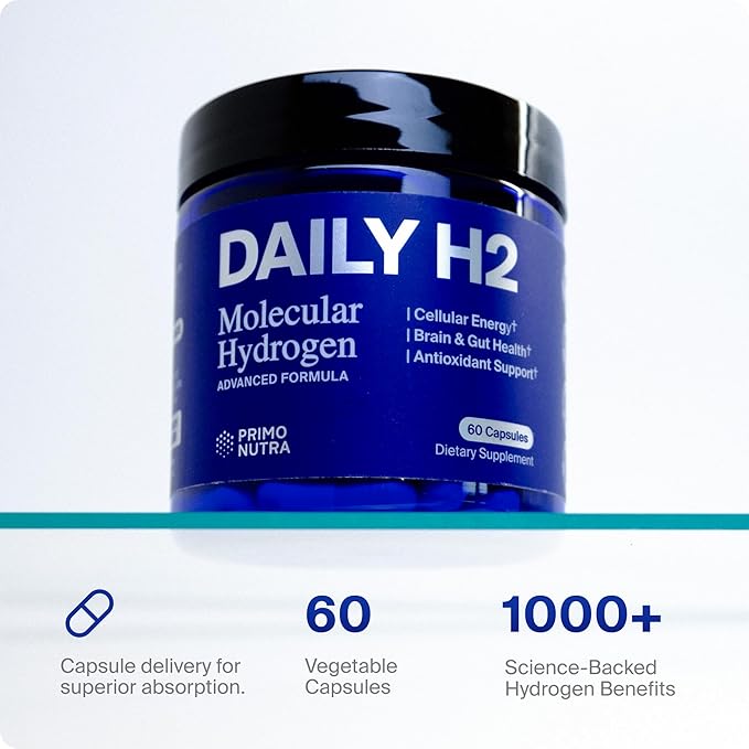 Hydrogen Water Tablets Alternative | DailyH2 Molecular Hydrogen Capsules | 3mg H2 for Cellular Energy, Focus & Recovery | Brain, Gut & Mitochondrial Support | 60 Caps