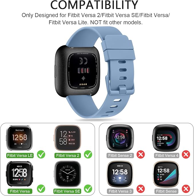 Mugust Sport Bands Compatible with Fitbit Versa, Classic Soft Silicone Replacement Wristbands Straps for Fitbit Versa 2 Smart Watch Women Men (Small, Senior Blue)