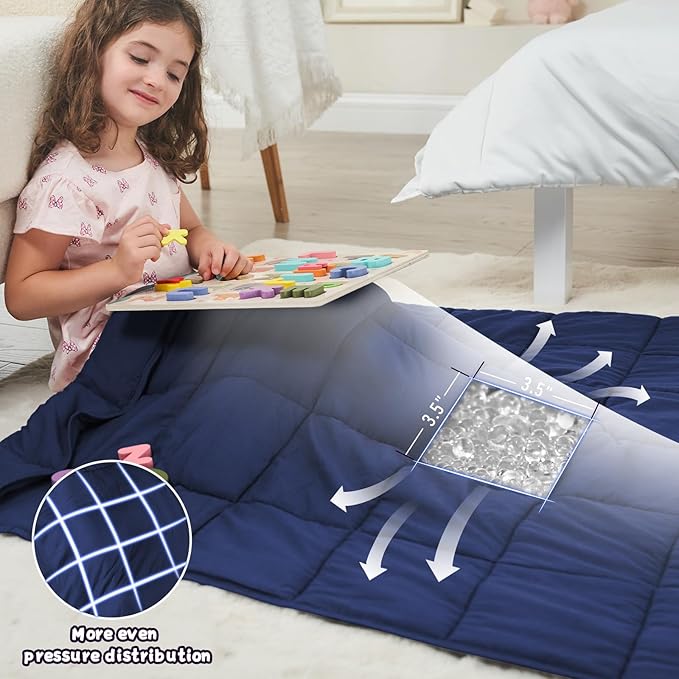 Weighted Blanket Kids 5lbs, 36"x48", Cooling Heavy Throw Blanket for 20-40lbs, Microfiber Soft Thick Big Blankets Weighted Comforter Breathable Gift for Sleeping, Navy