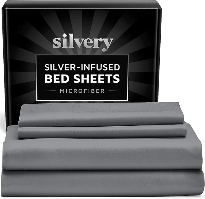 Silvery Silver Infused Bed Sheets Set - Ultra-Soft Temperature-Regulating Fabric with Self-Cleaning Technology™ That Stays Fresh 3X Longer for Hygienic Sleep