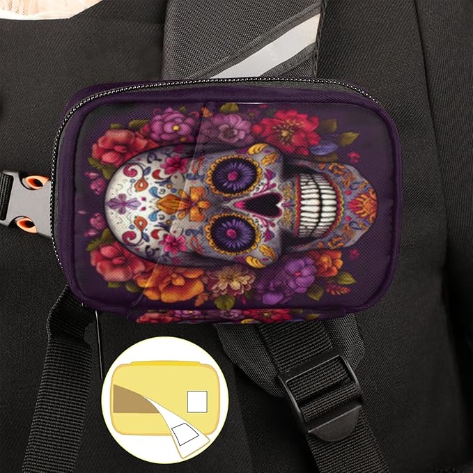 Flower Skull Mexican Gothin Pill Box Small Pill Travel Organizer 7 Day Weekly Medicine Pill Case Cute Compact Size Vitamin Container Pill Bottle Portable Pill Holder Bag with Zipper