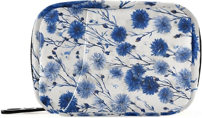Chinoiserie Cornflowers Blue Travel Pill Organizer Case Box Container Weekly Portable Vitamin Medicine Holder Storage Bag with Zipper Removable