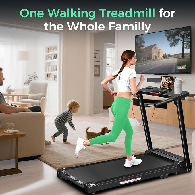 Foldable Treadmills for Home, 3.0HP Walking pad Treadmill with Handle Bar, Portable Electric Treadmill with Handles, 12 Preset Programs, LED Display and 300 lbs Capacity