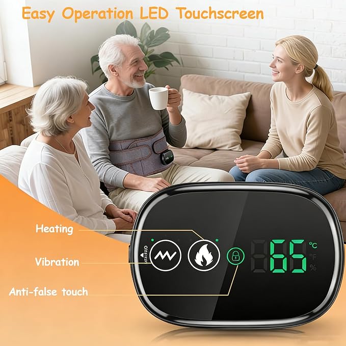 Electric Heating Pad with Massage, 3-Level Heating & Vibration for Lumbar Massager, 5000mAh Rechargeable, LED Controller, Portable Heating Pad for Lower Back Pain Relief, Gray