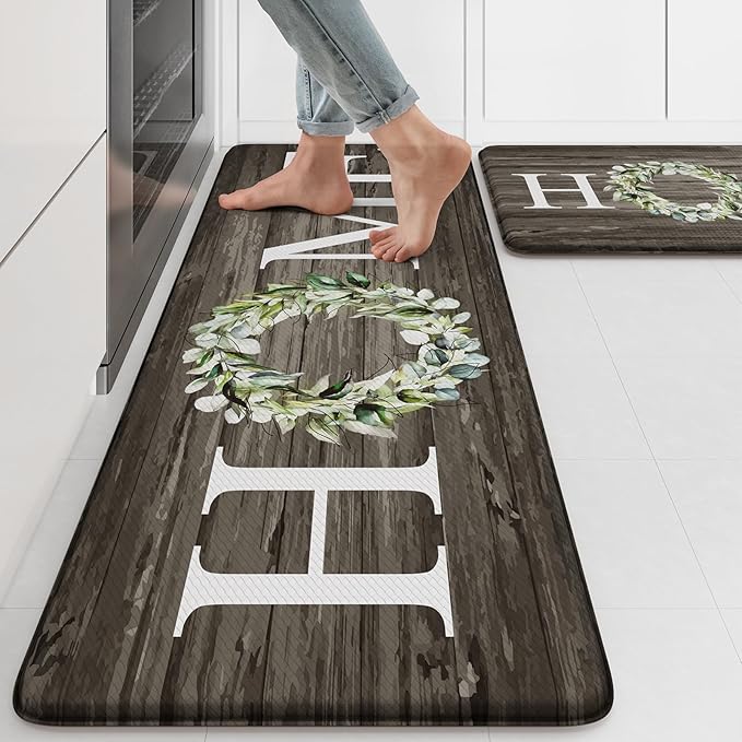 KIMODE Kitchen Mats,Anti Fatigue Kitchen Rugs Sets of 2, Non Slip Waterproof Kitchen Floor Mats, Ergonomic Cushioned Comfort Standing Mat for Home,Laundry, Office,Sink,Desk