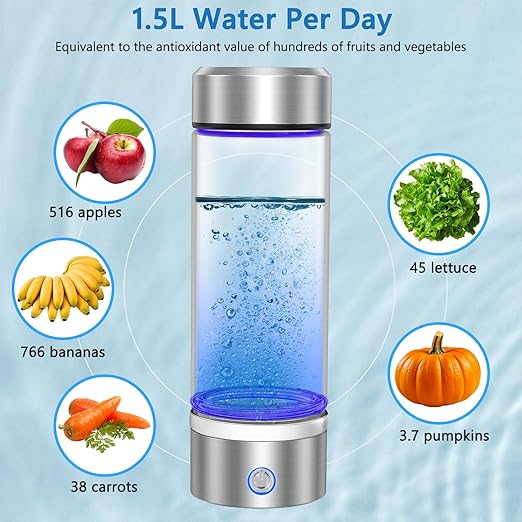 Hydrogen Water Bottle, Portable Rechargeable Hydrogen Water Bottle Generator [Gifts for Him Her], Hydrogen Water Machine for Home Travel Office Exercise (Silver)