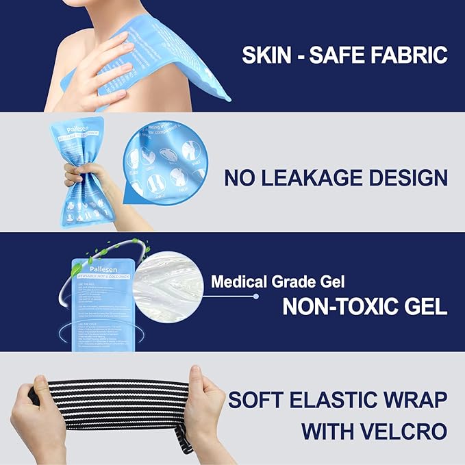 Ice Packs, Ice Packs for Injuries Reusable, Cold Packs for Injuries, with Wrap, Flexible Therapy, Soft Gel Pack, Cold Compress for Pain Relief, Blue