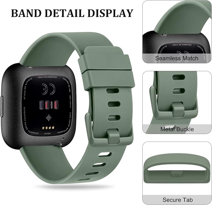 Mugust Sport Bands Compatible with Fitbit Versa 2 / Fitbit Versa /Versa Lite/Versa SE, Classic Soft Silicone Replacement Wristbands Straps for Fitbit Versa 2 Smart Watch Women Men (Large,Avocado