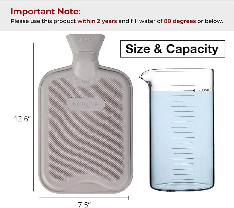 HomeTop Premium Classic Rubber Hot or Cold Water Bottle with Soft Fleece Cover