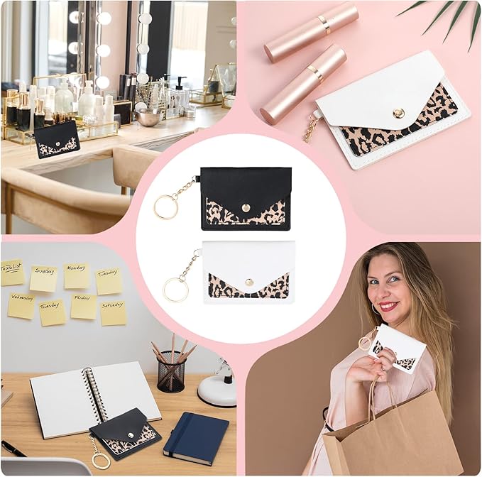 Birth Control Pill Case Sleeve Packet, 2 Packs PU Leather Birth Control Pills Case Holder 4.3 X 3 Inch Privacy Protection Pill Wallet with Key Ring for Pills Card Organizer, Black