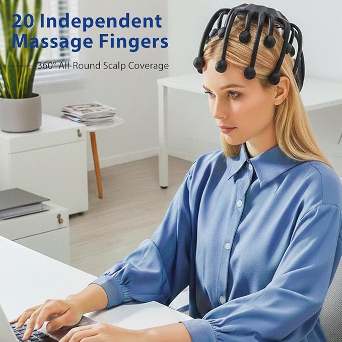Head Massager Scalp Electric with Bluetooth Function, 360° Electric Head Massager Rechargeable 4 Modes, Electric Octopus Scalp Massager Portable, Long Battery Life, Scalp Stress Relax Massage Tool