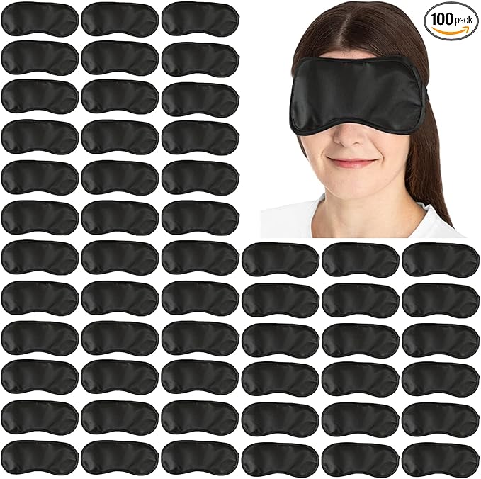 100PCS Sleep Masks Blindfold Eye Masks with Adjustable Strap for Women Men Eye Shade Cover for Travel Team Building Airplane (Black)