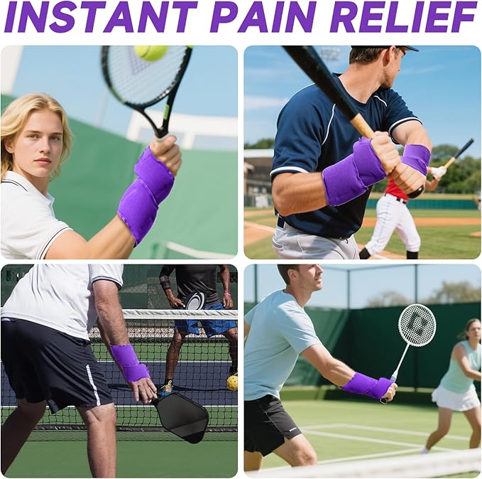 Wrist Ice Pack Wrap for Carpal Tunnel Relief, 2 Gel Ice Packs for Injuries Reusable for Wrist Hand Pain, Hot Cold Compress Brace for Achilles Tendonitis, Tenosynovitis, Purple