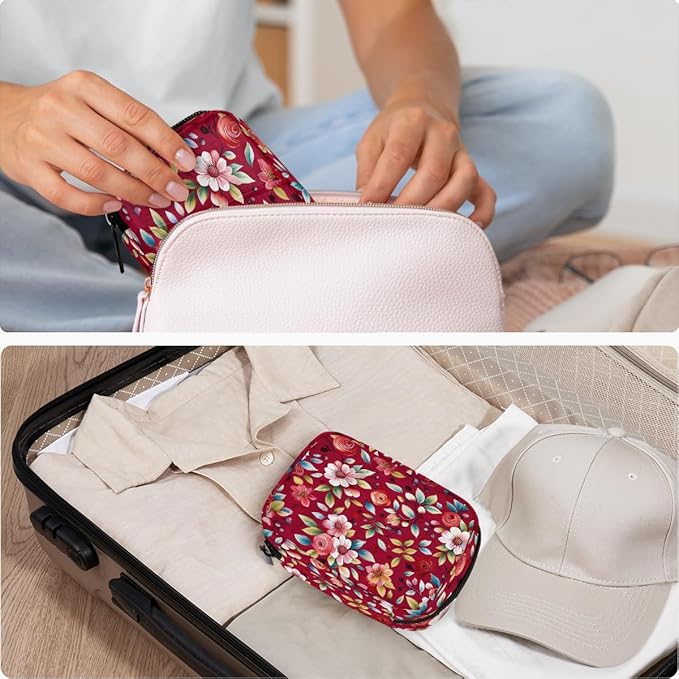Flower Retro Floral Pill Case Everyday Travel, 7 Day Weekly Medicine Pill Box Compact Portable Pills Bottle Organizer with Zipper for Daily Vitamin Medicine Holder Bottle Organizers Bag