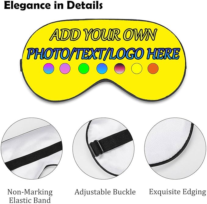 Personalized Eye Mask, Custom Eyeshade Blindfold Add Your Design Image Text Customized Eye Cover with Adjustable Strap for Sleeping Travel Work Naps Blocks Light, Bright Yellow