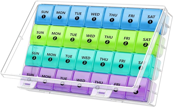 DANYING XL Monthly Pill Organizer 1 Time a Day with Dust-Proof Case, Extra Large 4 Weeks Pill Box Once a Day, 28 Days Pill Container 1 Per Day, Weekly Vitamin Case, Daily Medicine Organizer