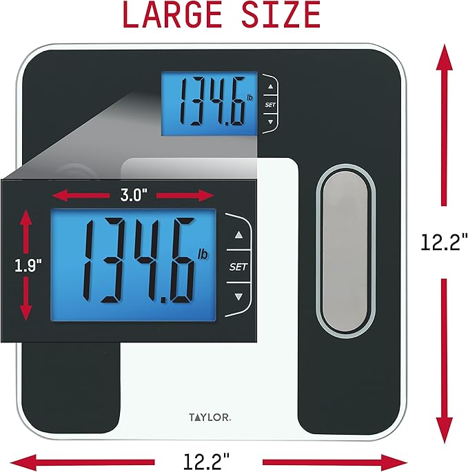Taylor Digital Glass Body Composition Scale, Bathroom Scale for Body Weight, Measures Body Fat, Body Water, Muscle Mass and BMI, 10-User Recognition, FSA HSA Eligible, 400 lb Capacity, White and Black