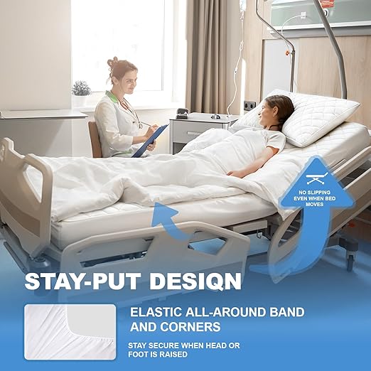 Lounsweer 3 Piece Hospital Bed Sheet Set, White Waterproof Bed Sheet Set, Incontinence Protection for Home and Hospital Use, Include 1 Fitted 36" x 84" x 12" 1 Flat and 1 Pillowcase