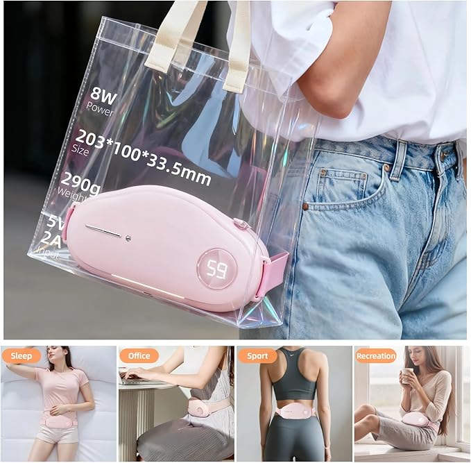Portable Heating Pads for Period Cramps Simulator, Cordless Menstrual Heating Pad with 9 Heat Levels and 9 Massager Modes for Back Pain, Fast Heating Belt for Waist Relief,Gifts for Women Girls, Pink