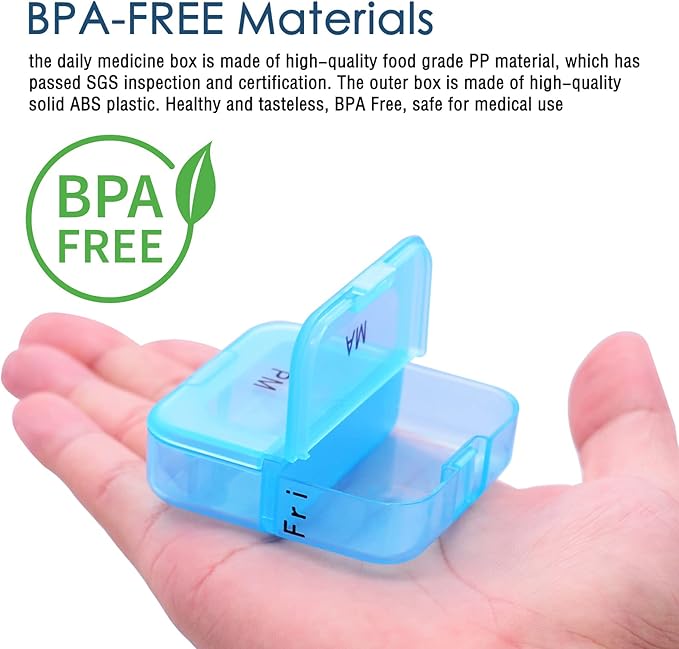 GREENCYCLE Weekly Pill Organizer 7 Day 2 Times a Day, AM PM Portable Travel Daily Compartments Pill Cases for Pills Vitamin Fish Oil Supplements, BPA Free Pill Box, Easy to Clean