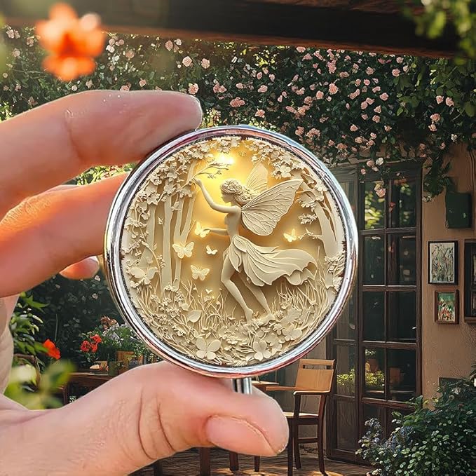 Portable Round 3 Compartment Metal Pill Box Enchanted Fairy & Butterflies Ideal for Kitchen Office Travel or Personal Use