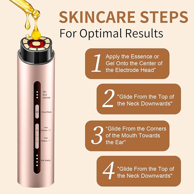 Microcurrent Facial Device, 3 Modes Red & Blue Light Therapy for Face and Neck, Face Massager Smart Temperature Control, 1800mAh Rechargeable for Home & Travel Use, Skincare Gift