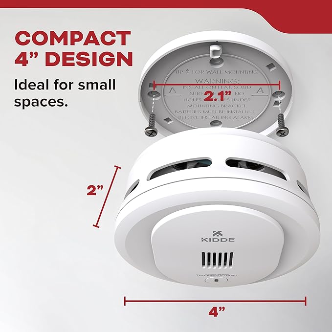 Kidde Smoke Detector, AA Battery Operated, Compact Size, LED Status Light, 85 dB Alarm, 4-inches, 10SDR