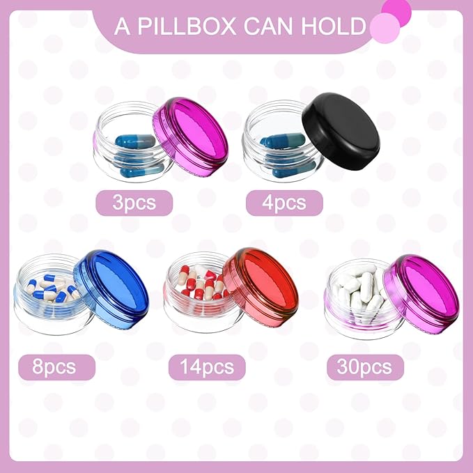 7Pcs Small Pill Case, Portable Mini Travel Pill Container, Compact Daily Storage Boxes Suitable Wallets Pockets Handbags White Blue Purple Black Yellow Red