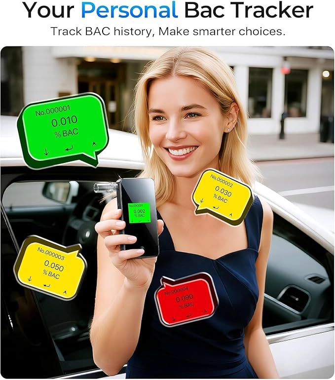 Breathalyzer, 2026 Upgraded Alcohol Breathalyzer Tester with USB Rechargeable & LCD Display, Portable Personal Breathalyzer for Home and Travel Use (Includes 10 Mouthpieces) (Black)