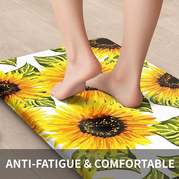 Kitchen Mats Sunflower Kitchen mats for Floor Anti Fatigue Mats for Kitchen Floor Cushioned Non Skid Washable Memory Foam Kitchen Rugs and Mats for Bedroom Office Sink Laundry