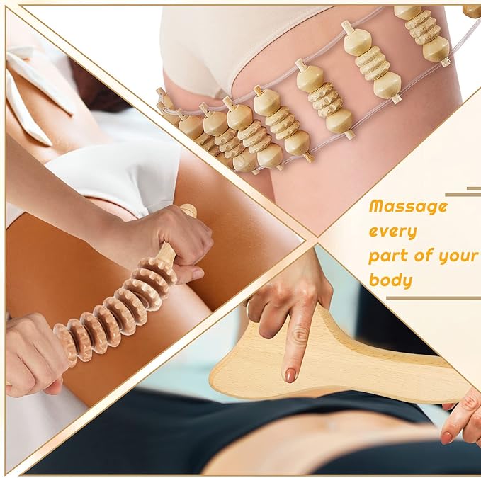 Amylove 21-in-1 Maderoterapia Kit Wood Therapy Massage Tools Set Therapy Tools for Body Sculpting Muscle Pain Relief Lymphatic Drainage Women Face Roller Fascia Massage Anti Body Contouring