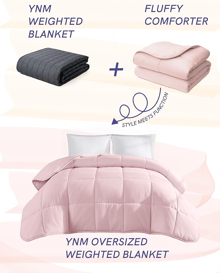 YnM Weighted Blanket King/CA King 20lbs, The Heavy Oversized Weighted Comforter, Warm & Fluffy Throw (Pink, 20lbs, 104" Lx90 W)