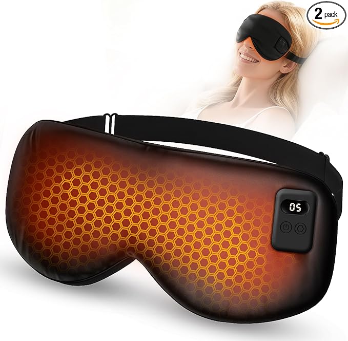 Cordless Heated Eye Mask, Silk Warm Eye Compress for Dry Eyes, Eye Relief, Improved Sleep, Washable Eye Heating Pad for Travel, 5 Temp & 6 Timers, 2-in-1 Heated & Cooling Gel Mask(2 Pack