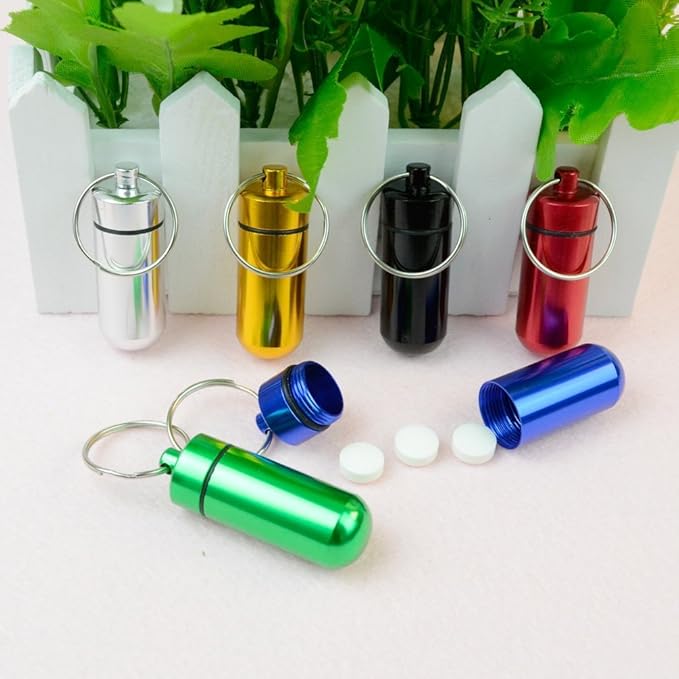 Waterproof Aluminum Pill Box Case Bottle Cache Drug Holder Keychain Container 6 Pcs,6 Color