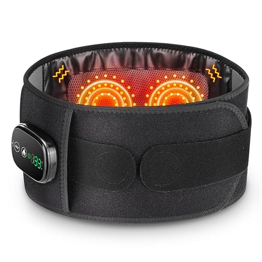 Cordless Heating Pad for Back Pain Relief, Rechargeable Lower Back Heating Belt with 5 Heat Levels and 3 Vibration Massage, Wearable Heated Back Brace for Waist, Abdomen, Muscle Relaxation