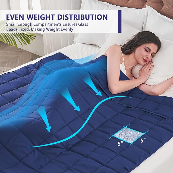 yescool Weighted Blanket for Adults (10 lbs, 48" x 72", Blue) Cooling Heavy Blanket for Sleeping Perfect for 90-110 lbs, Twin Size Breathable Blanket with Premium Glass Bead, Machine Washable