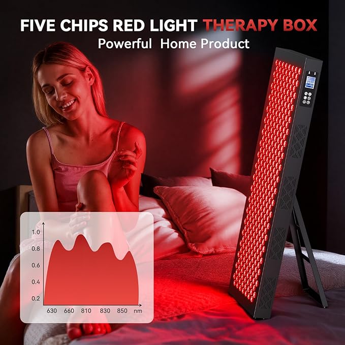 Red Light Therapy Box, 5in1 LED with 630-660-810-830-850, Metal Case, 3 Modes Red Light Panel with Soft Belt, 6 Timing Set - 9 Pulse Modes - 4-Level - Red Light Therapy Panel for Body